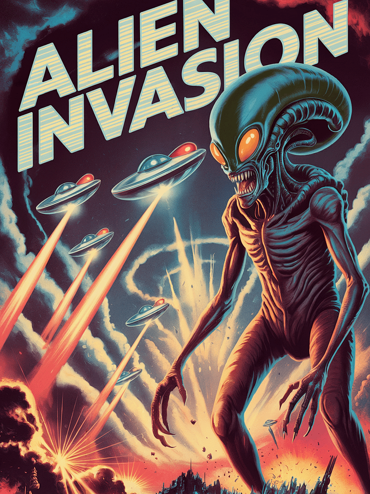 Alien Invasion Poster – Retro Sci-Fi Extraterrestrial Wall Art product image (1)