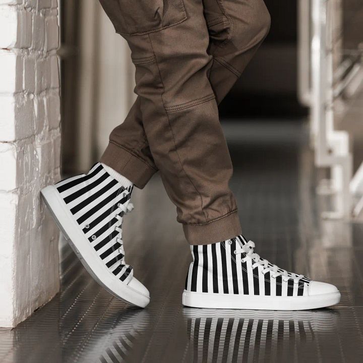 Men's Black And White Striped High Tops product image (1)