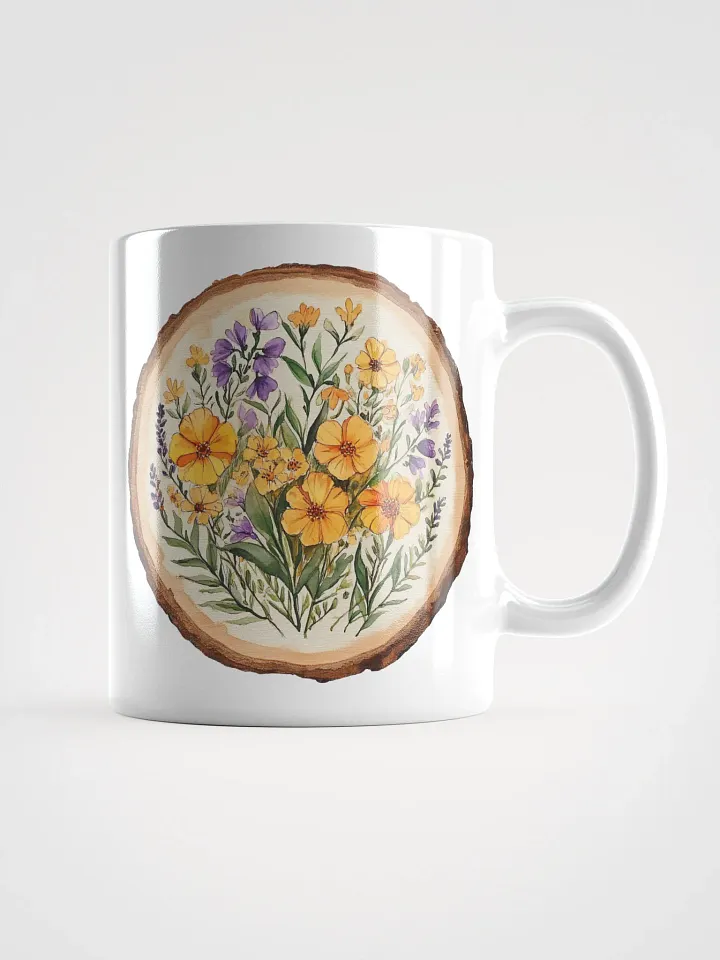 Yellow Orange Wildflower Round Wood Art Ceramic Mug product image (2)
