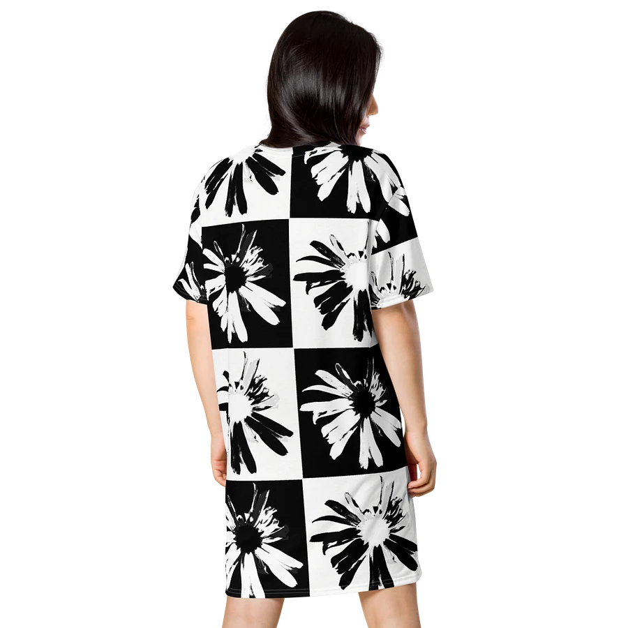 Abstract Black and White Daisy Flowers Ladies T Shirt Dress product image (12)