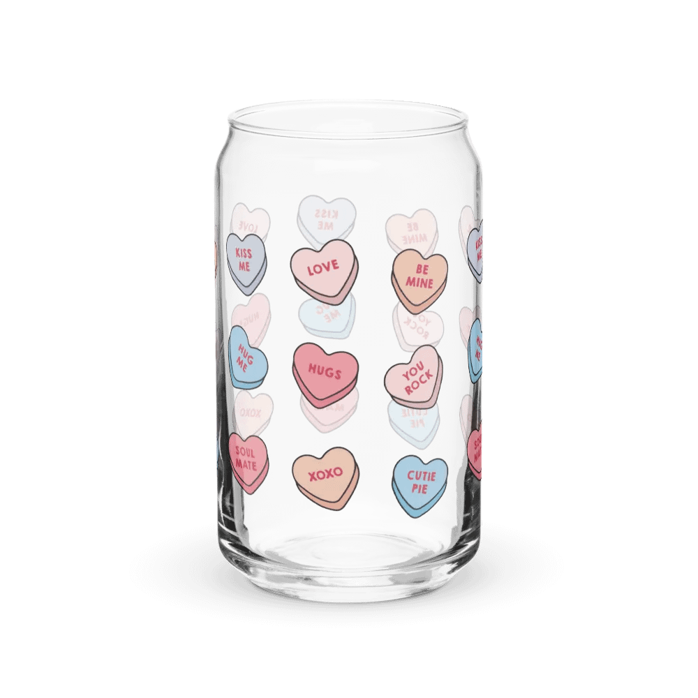 Candy Hearts 16oz Glass with or without lid & straw product image (3)