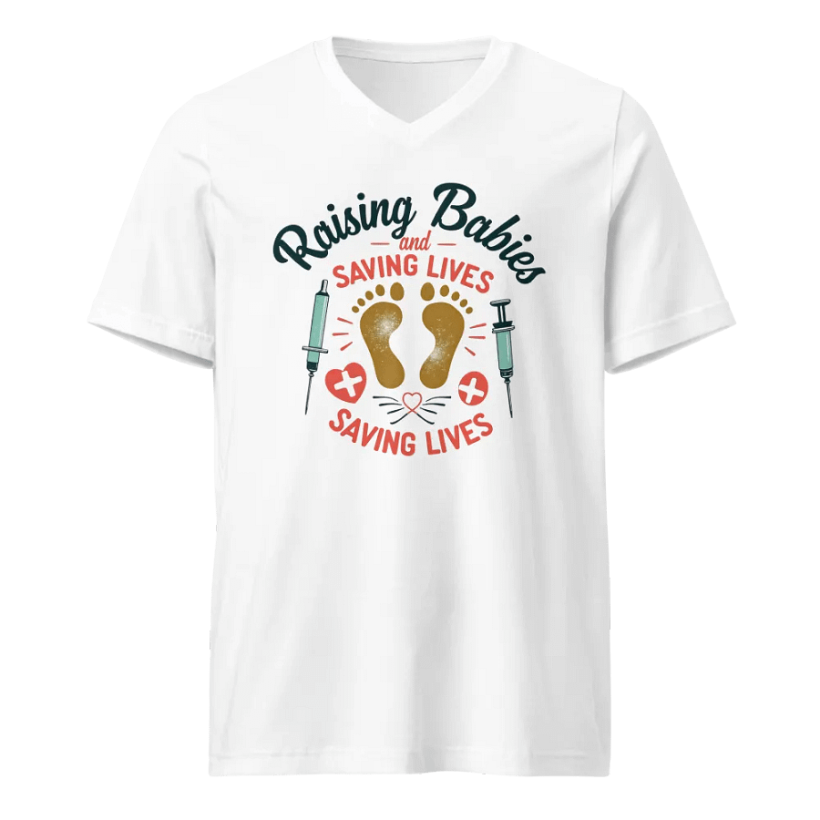 medical moms,Raising Babies and Saving Lives V-Neck Tee product image (1)
