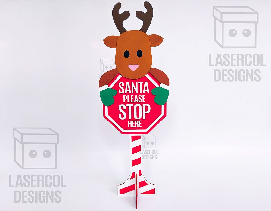 Santa Please Stop Here Sign (Reindeer) - Laser Cut Files product image (5)