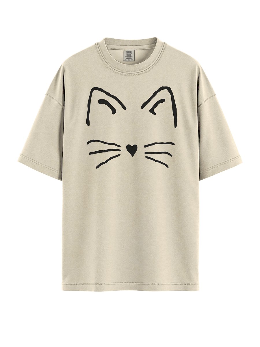 Minimal Cat Face T-Shirt - Relaxed Fit Heavyweight Unisex Cotton T-Shirt product image (7)