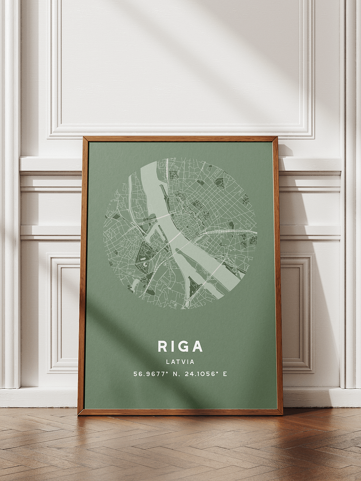 Riga Street Map Poster – Sage Green Minimalist Circular City Art product image (1)