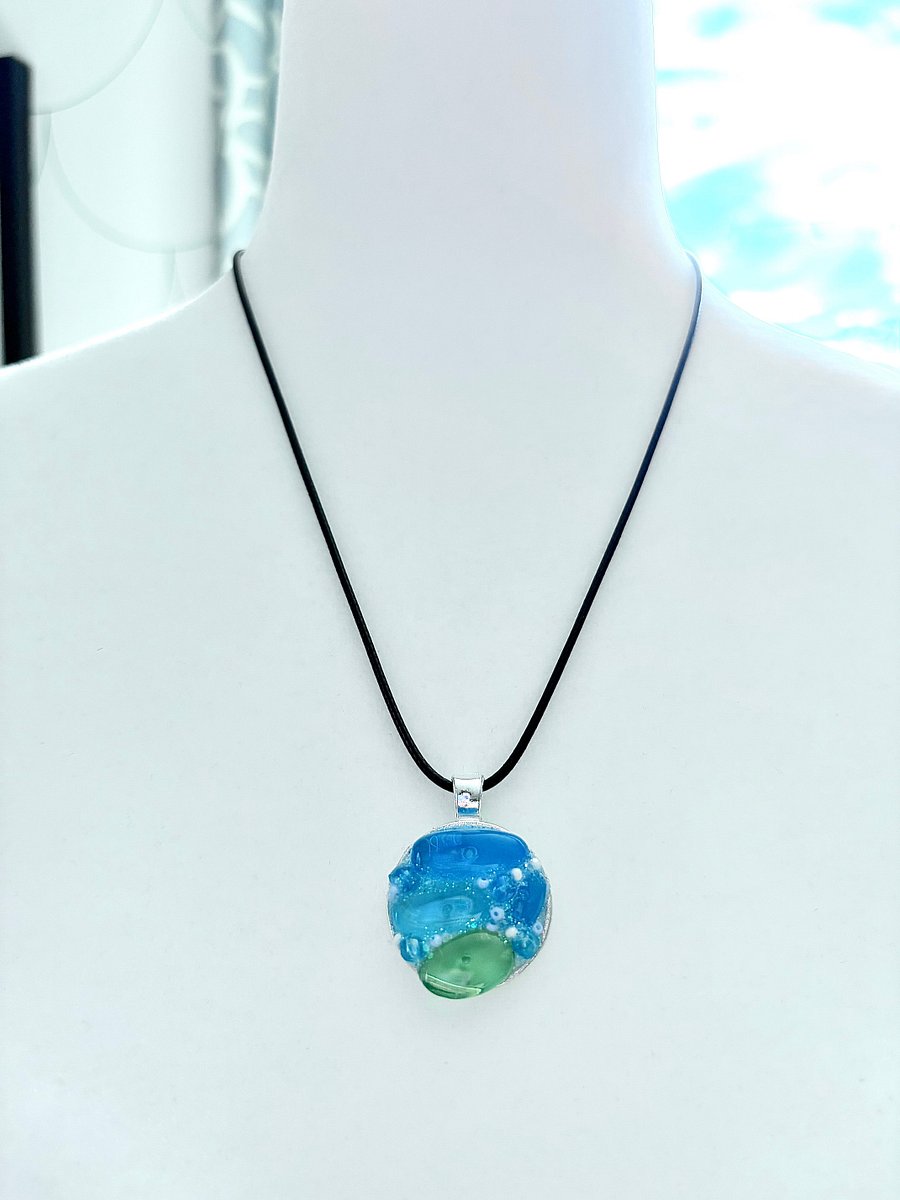 Coastal Calm Horizon Pendant Necklace | Handmade Glass Art Jewelry | Monique Faella Designs™ | MFD-00207 product image (5)
