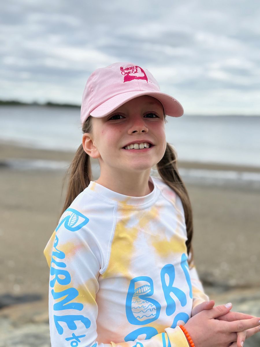 YOUTH | Rash Guard | BRN.2C.C.™ Front Graphic | BOURNE to Cape Cod™ Sleeve & Back Logo | Coastal Swim Shirt for Kids | UV Protection Activewear | Blue Logo on Orange Tie-Dye product image (6)
