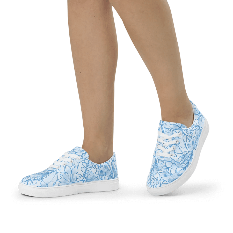 Line art Light Blue and Blue Floral/Women's Lace-Up Canvas Shoes by Allcolor product image (9)