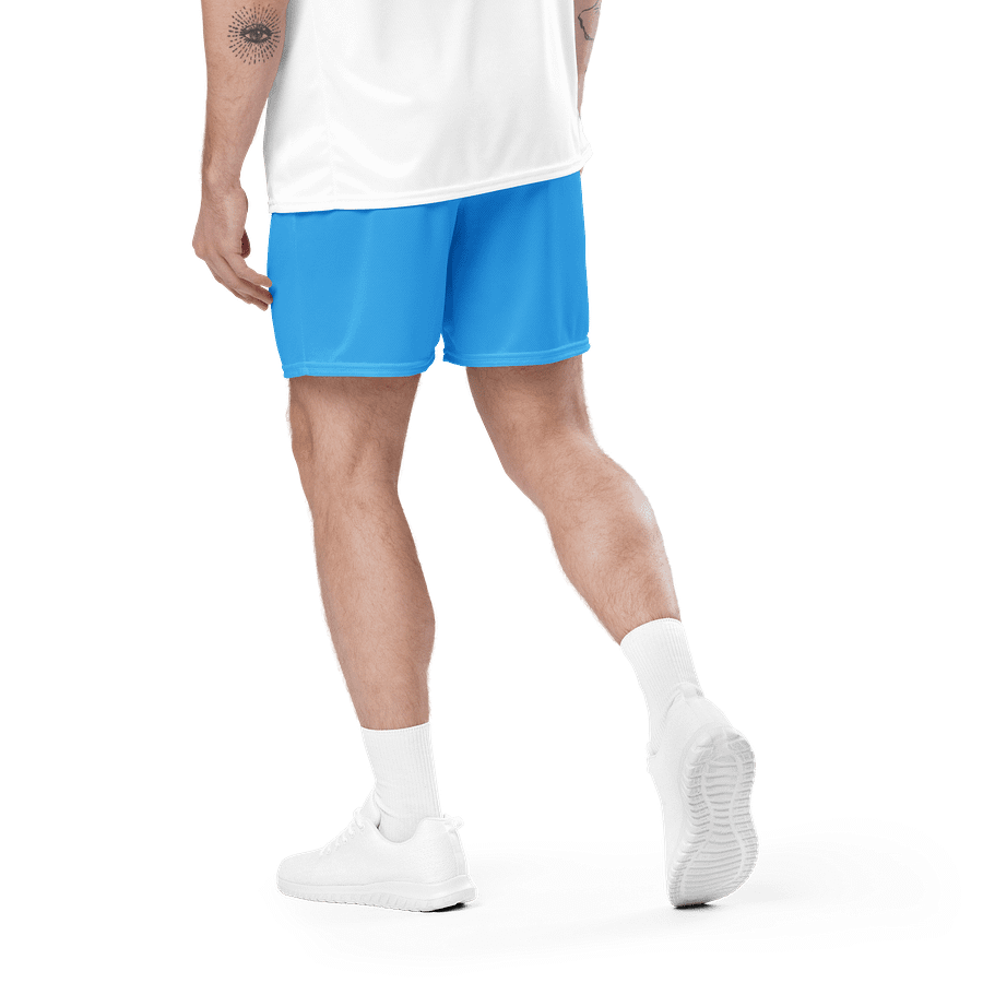 Men's | BRN.2C.C.™ Mesh Shorts | Coastal Cool Meets Sporty Style | Recycled Unisex Activewear 🌊🔥| White Logo on Deep Sky Blue product image (3)