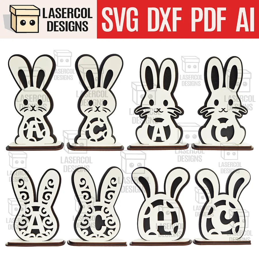 Easter Bunny Monogram Bundle (Set 1-2-3-4) - Laser Cut Files product image (1)