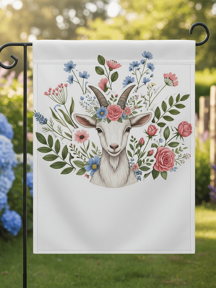 Whimsical Floral Goat | Cottagecore Farm Animal with Flower Crown product image (1)