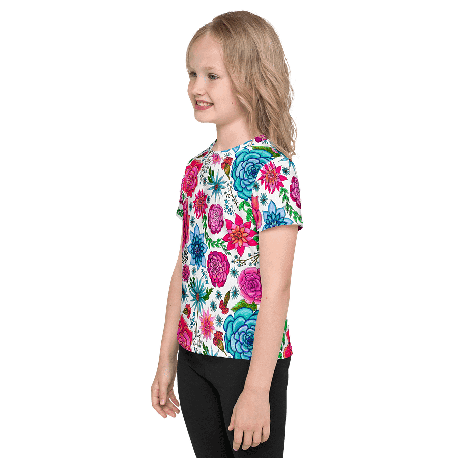 Girls' | Little Kids Size T-Shirt | Bold Blooms on White | Vibrant Floral Tee for Joyful Days product image (3)