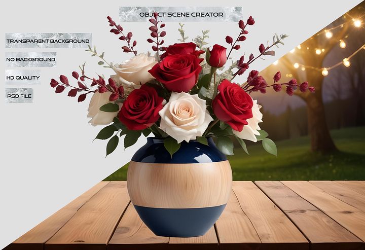 Classic Charm – Navy and Wood Floral Vase PNG product image (2)
