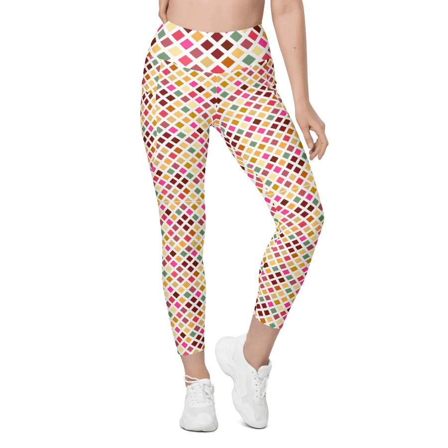 Colorful Square Pattern Design Leggings with Pocket - v4 product image (5)