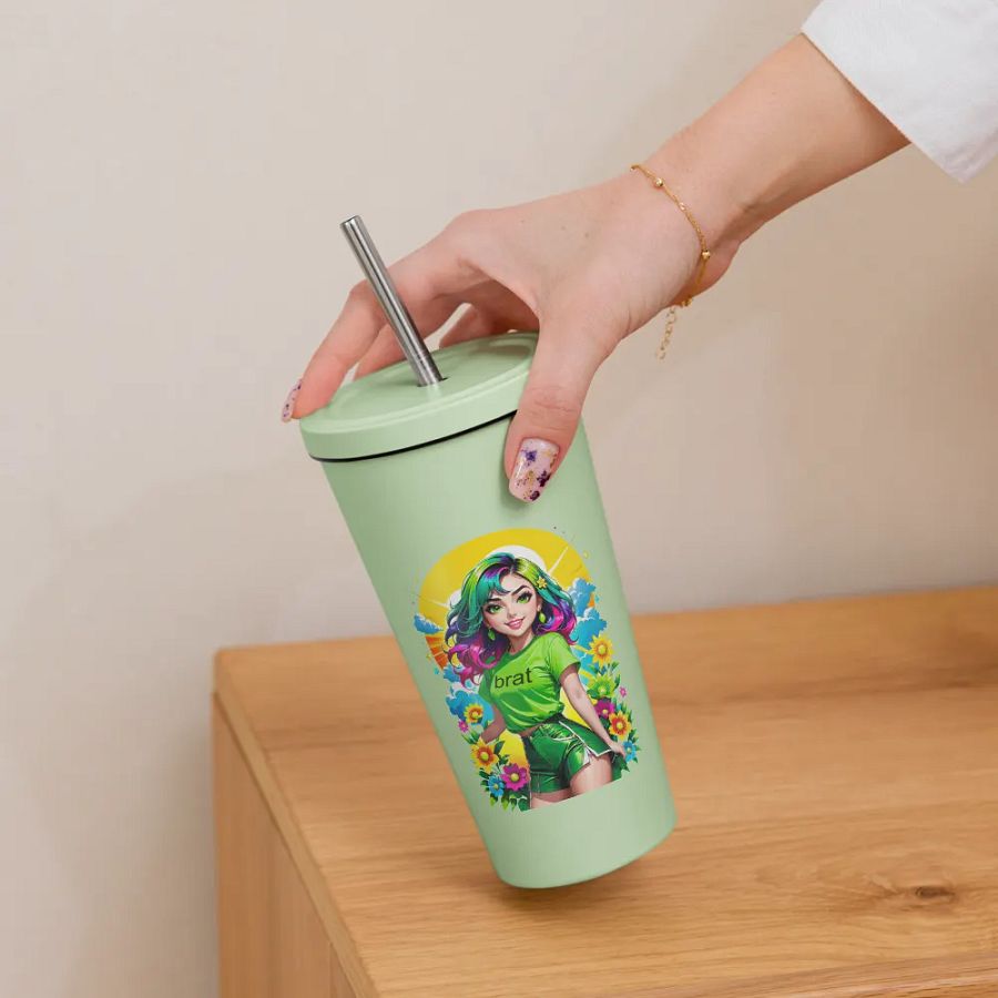 Brat 20 oz Tumbler Cup - Mint - Insulated Tumbler with a Straw v3 product image (6)
