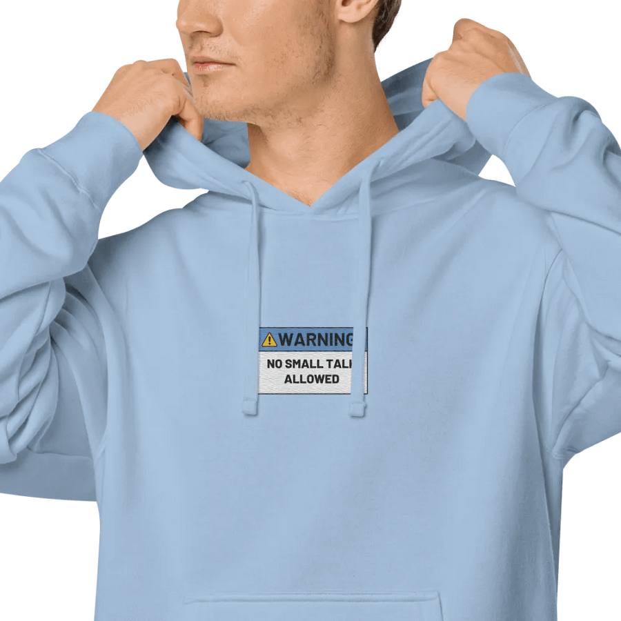 NO SMALL TALK ALLOWED embroidered pigment hoodie (blue) product image (5)