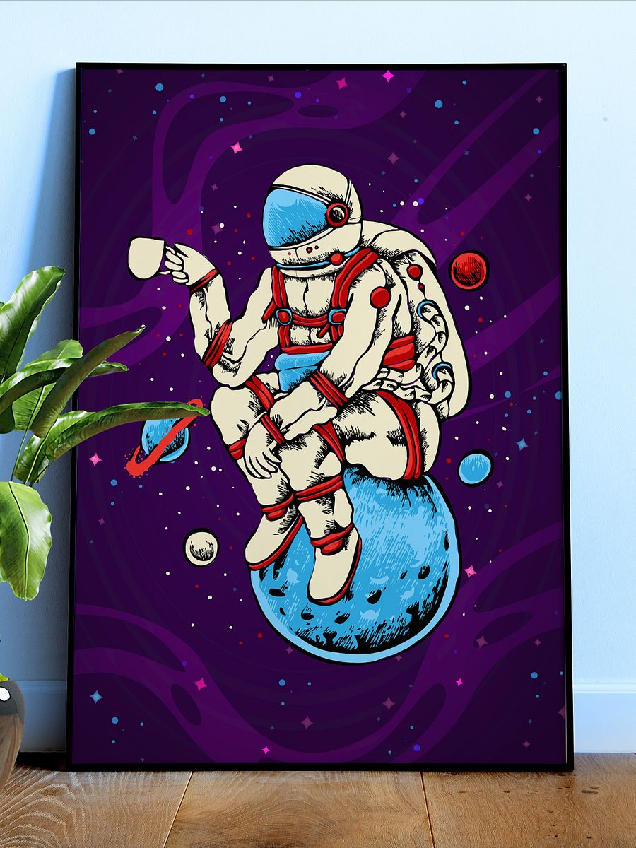 Astronaut, coffee, Moon — space poster, synthwave space, neon space, aesthetic poster product image (1)
