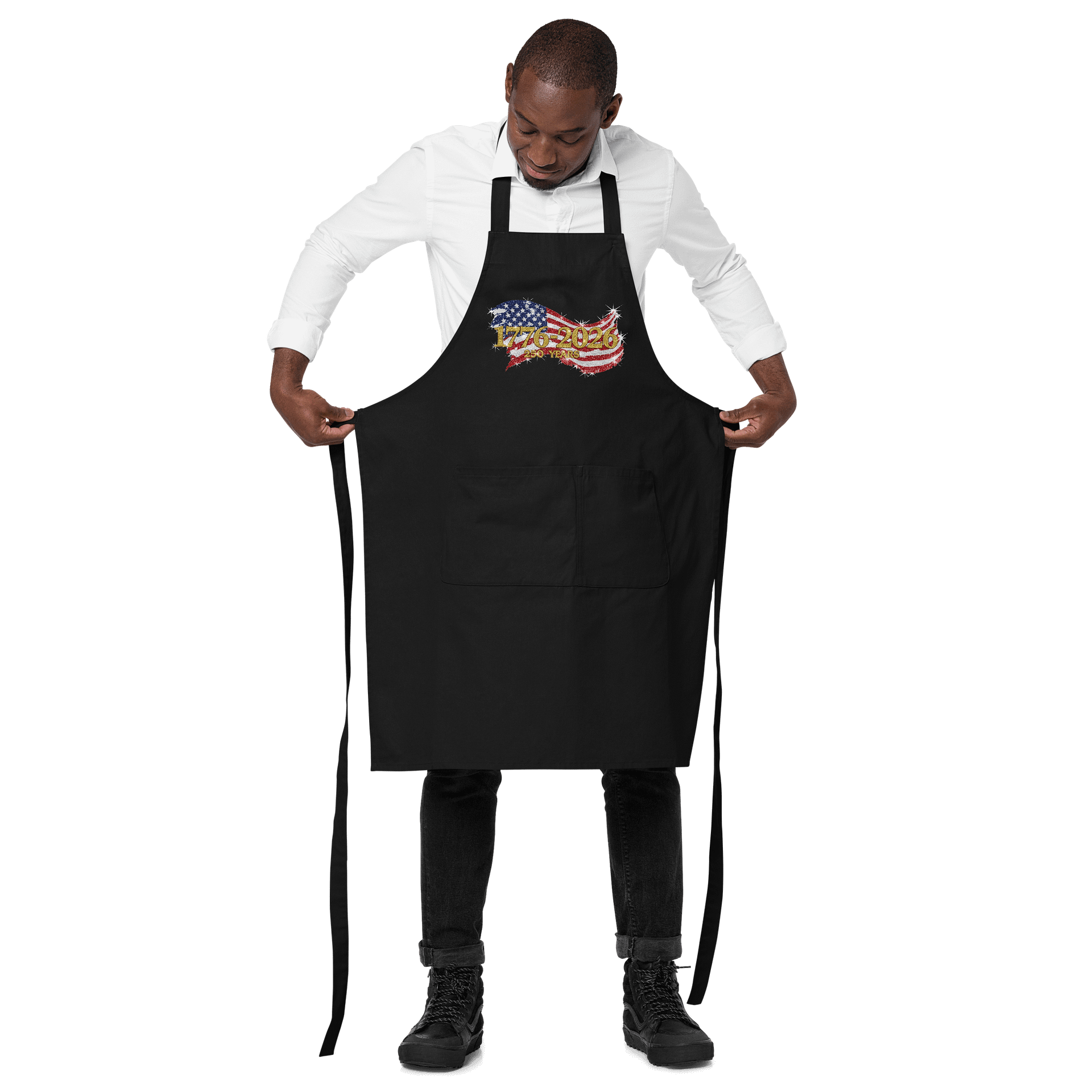 1776-2026 Faux Glitter American Flag - 250 Years Anniversary, Sparkle Patriotic, Fourth of July Celebration Apron product image (2)