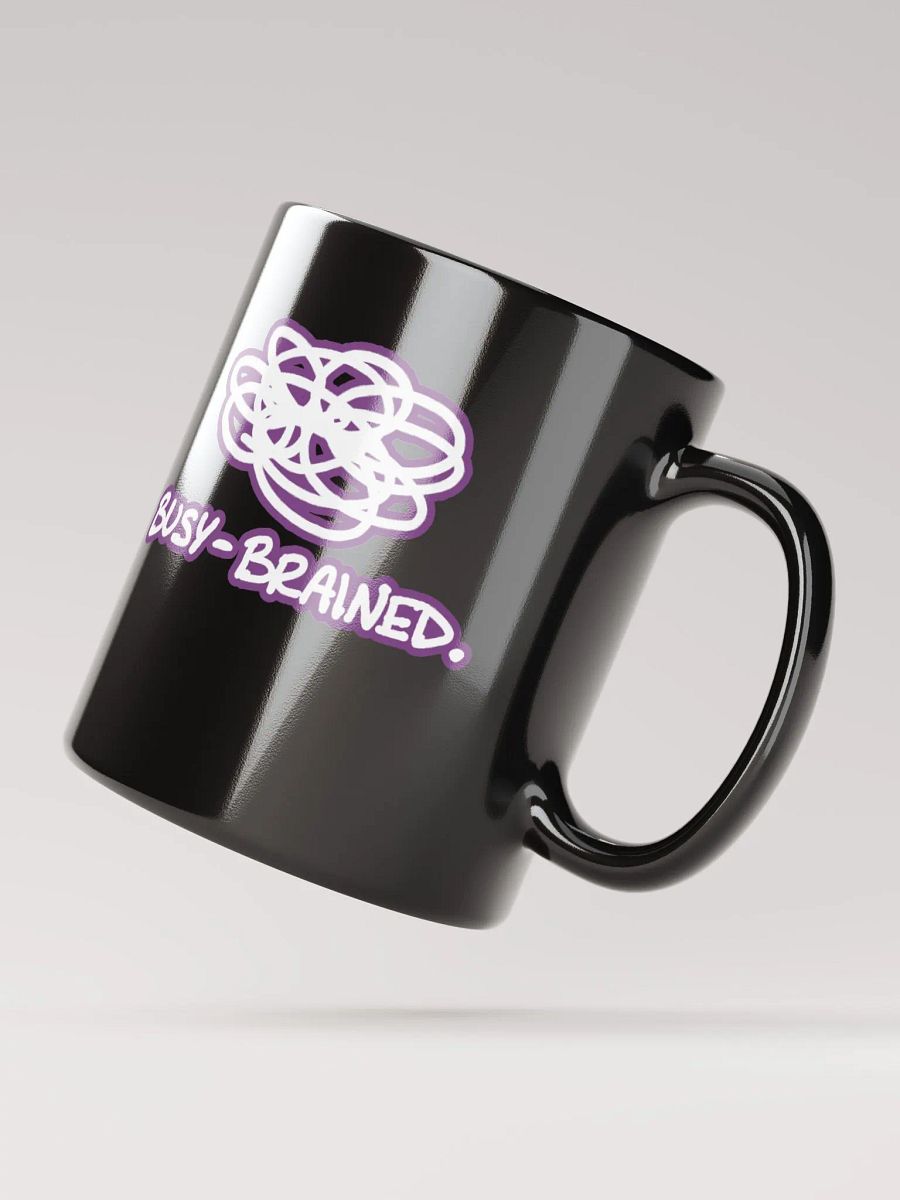 *not* mentally linear (lined design, #763D7D) glossy black mug product image (10)