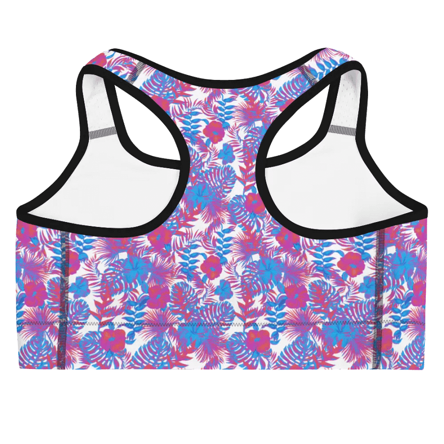sports bra in blue and pink colors tropical leaves design. Perfect for holiday vibes product image (9)