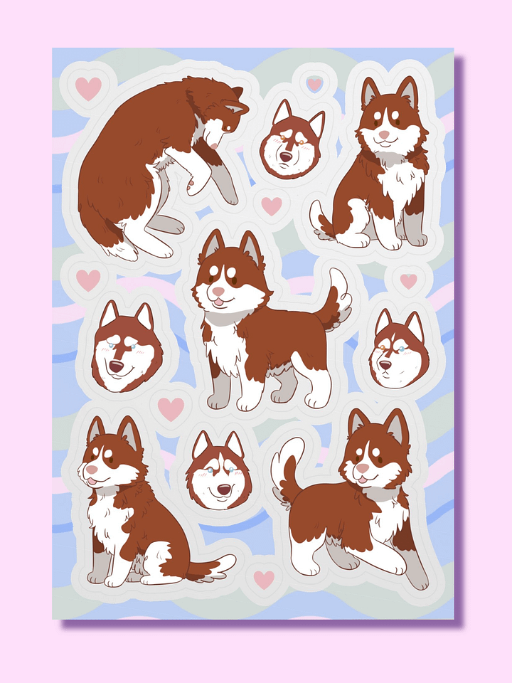 Red Siberian Husky Dog Kiss Cut Sticker Sheet product image (1)