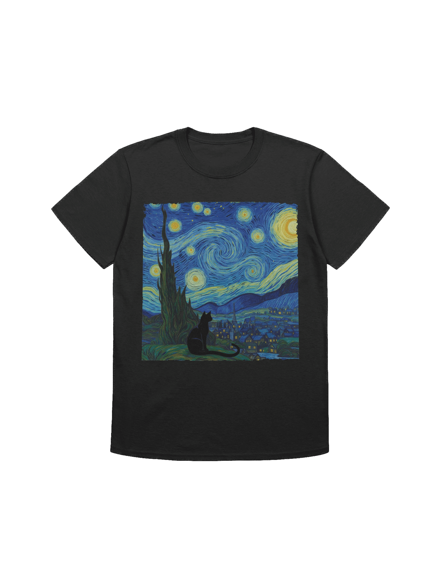Starry Night Cat Van Gogh Style T-Shirt product image (4)
