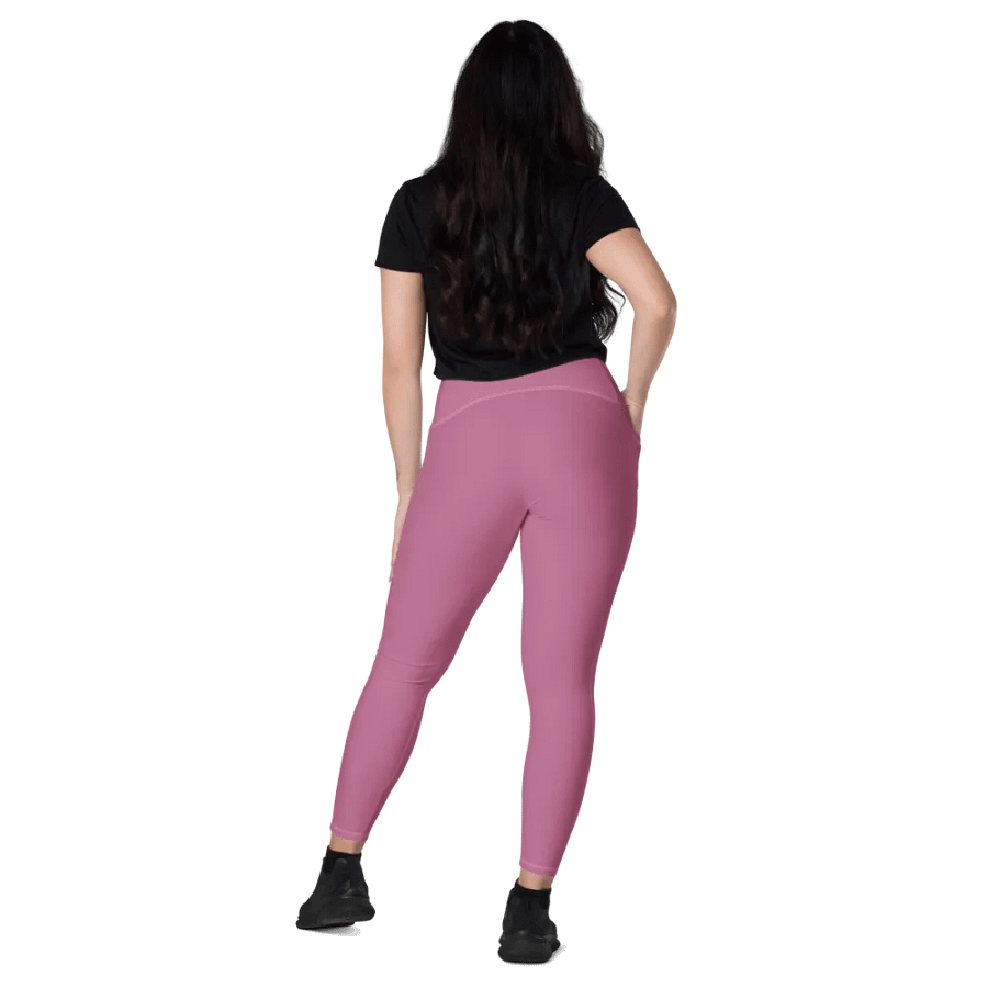 Plain Medium Dark Carnation Pink True Summer Women's High Waisted Premium Crossover Leggings with Pockets by Treasure Pie product image (10)