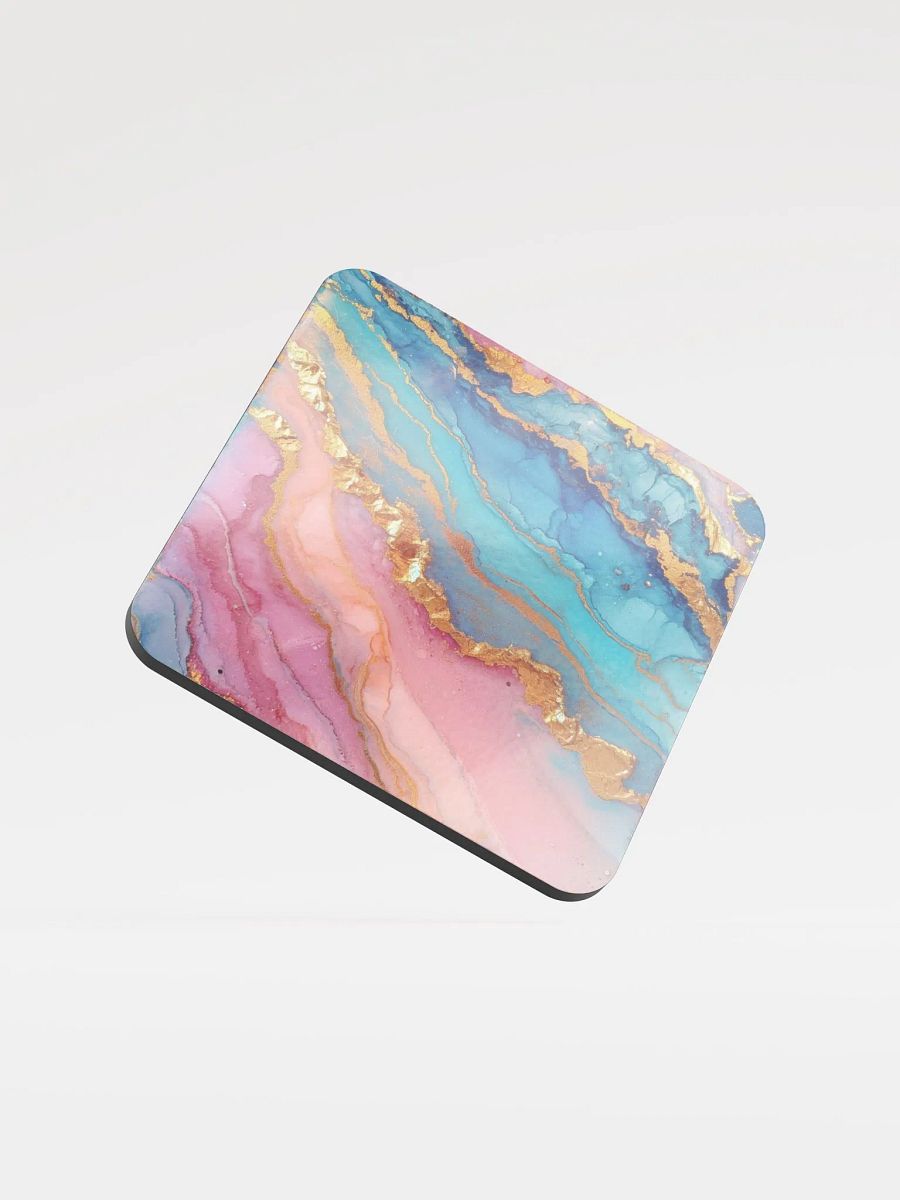 Blue Pink and Gold Alcohol Ink Glossy Cork Coaster by Treasure Pie product image (3)