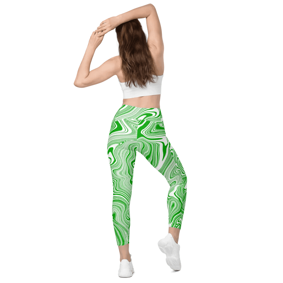 Leggings with Pockets - Green and White Liquid Swirls product image (6)