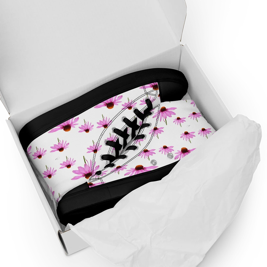 Abstract Delicate Pink Repeating Cone Flowers Women's Black Toe High Top Canvas Shoes product image (18)