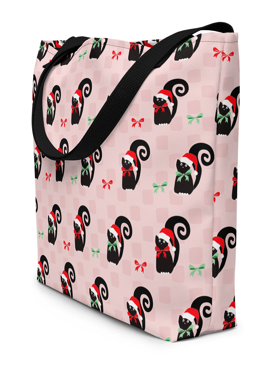 Black Christmas Kitties On Pink Checkerboard – Large Tote Bag product image (3)