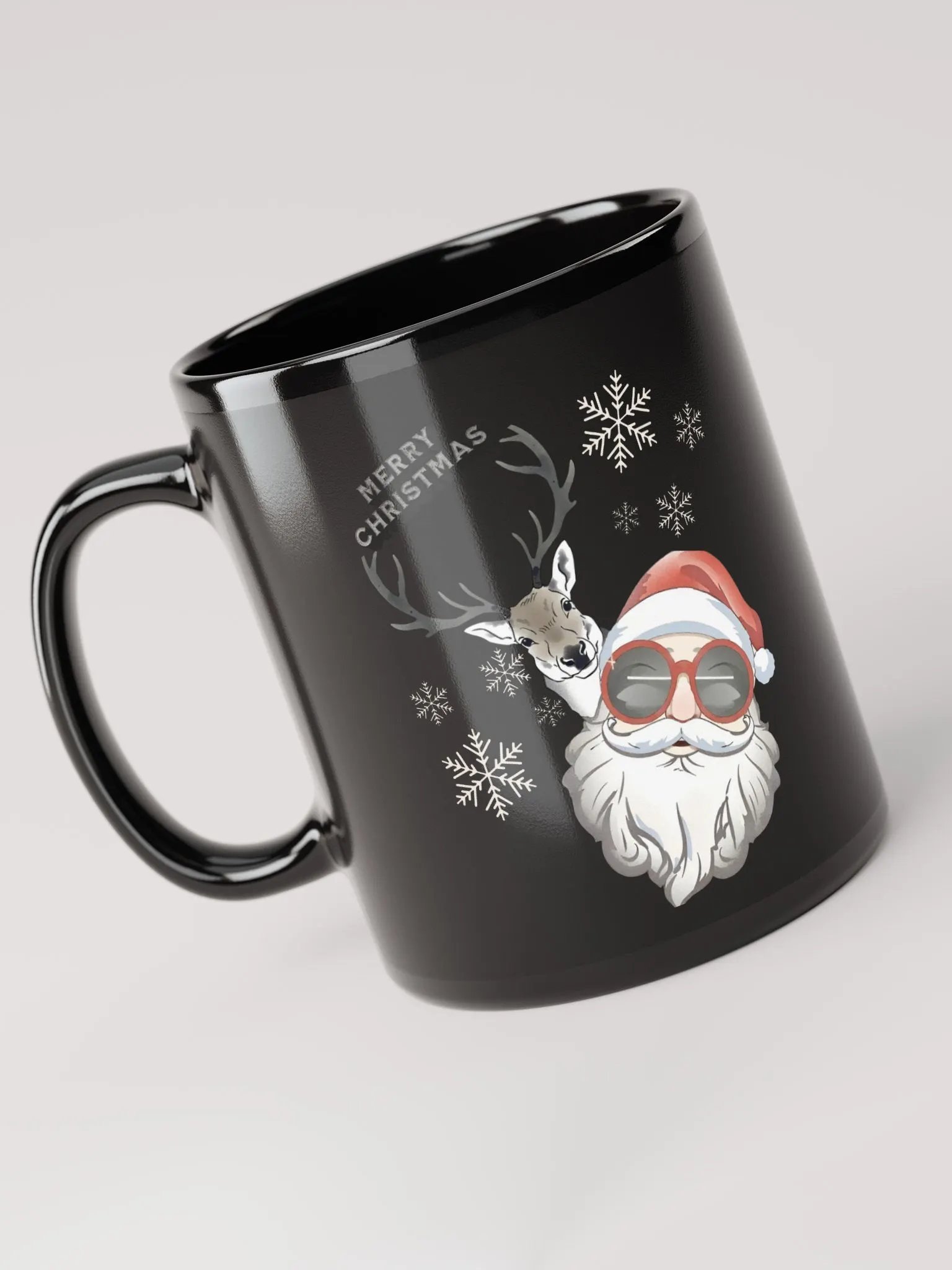 Cool Santa and Hip Reindeer Black Mug product image (5)