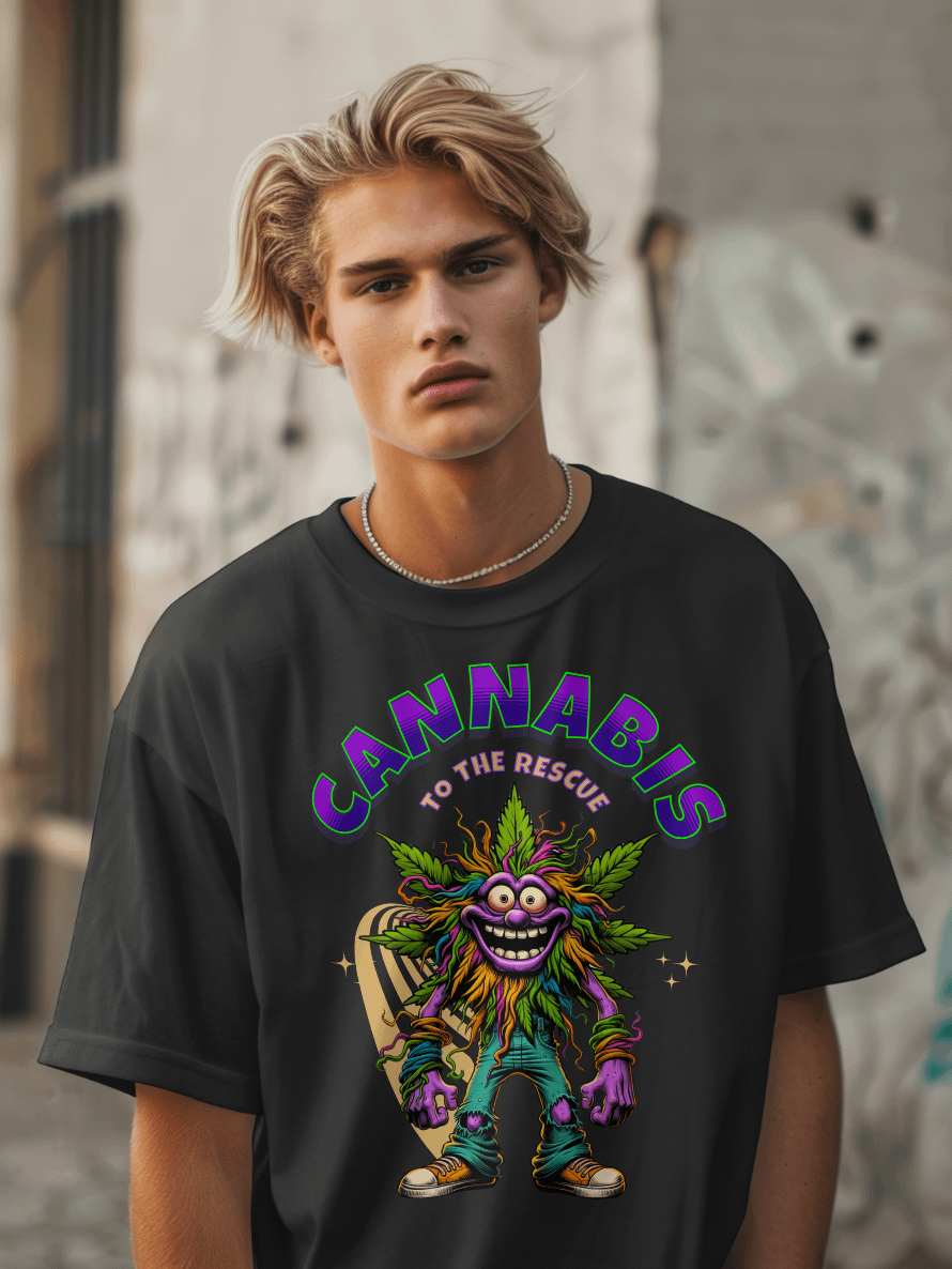 Hairy Bud - To the Rescue - Cannabis Leaf Cartoon Heavyweight T-Shirt product image (2)