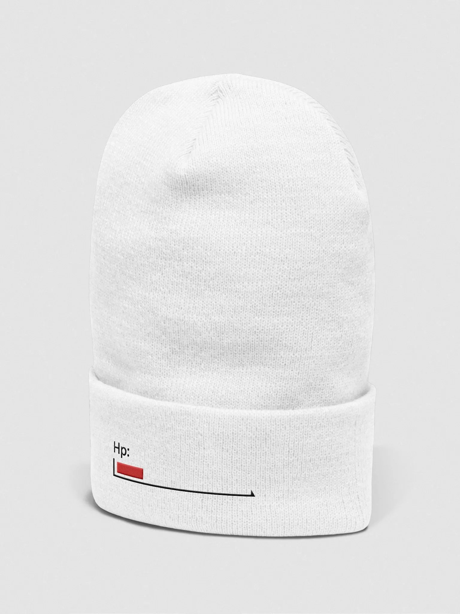 Black Healthbar Embroidered on White Cuffed Beanie product image (4)