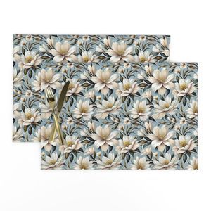 Seamless Pattern - White and Beige Flowers on a Light Blue Background product image (10)