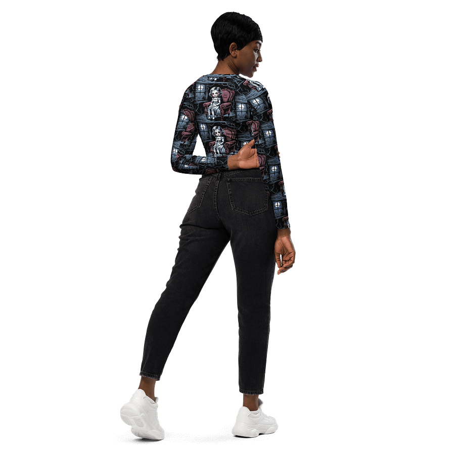 Midnight Veil Designs Gothic All-Over Print Long Sleeve Crop Top - Lost Souls Black product image (6)