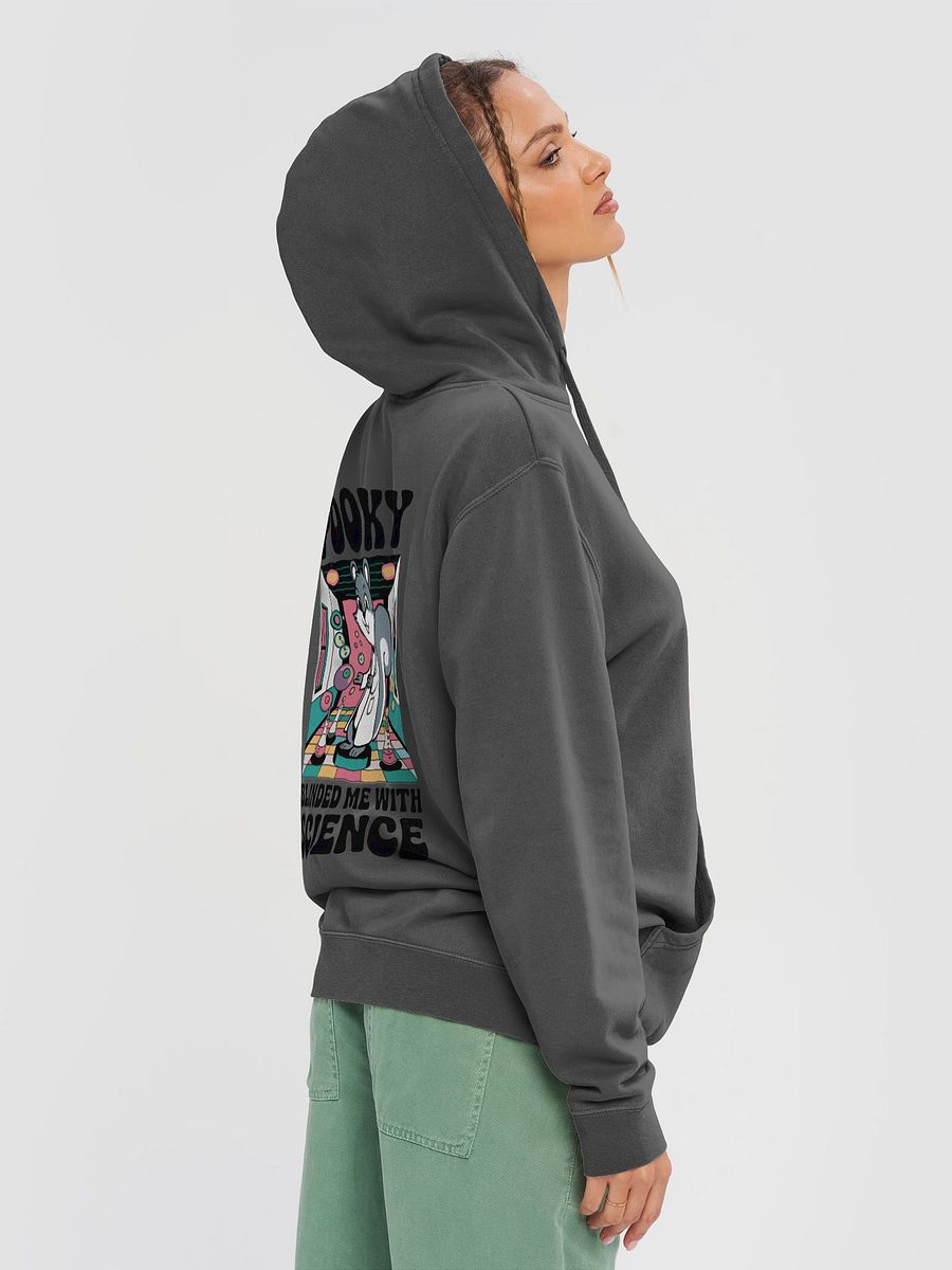 Super Premium Hoodie: Image on both Sides, Pooky Blinded me with Science, retro in pooky's lab with 70s font product image (5)