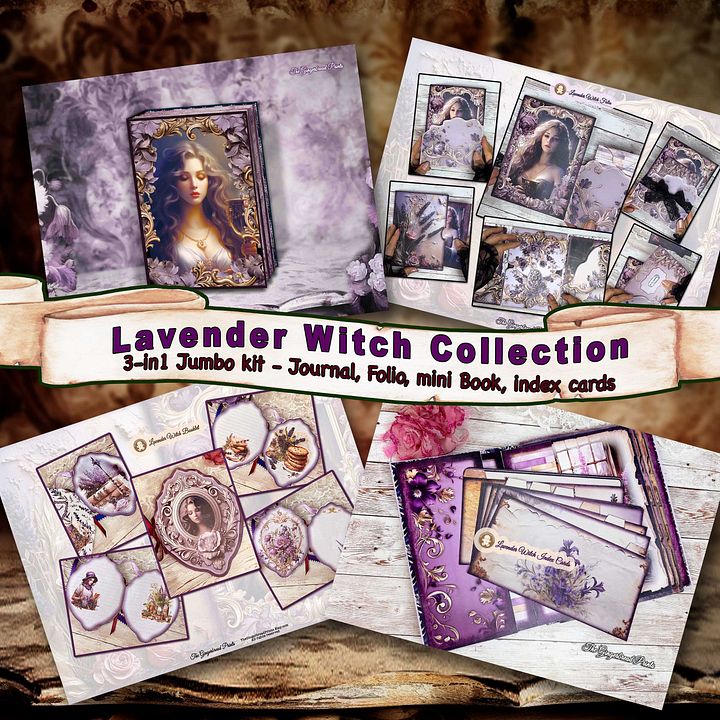 Lavender Witch journal, folio, mini notebook, index cards with pocket 4-in-1 Digital download product image (1)