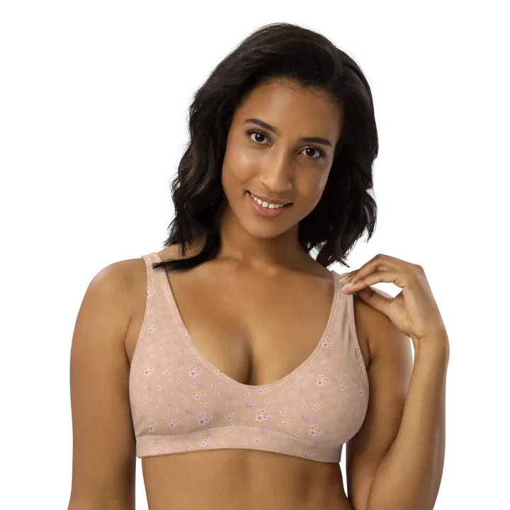 Cherry Blossoms on Cream Eco-Green Padded Bikini Top product image (2)