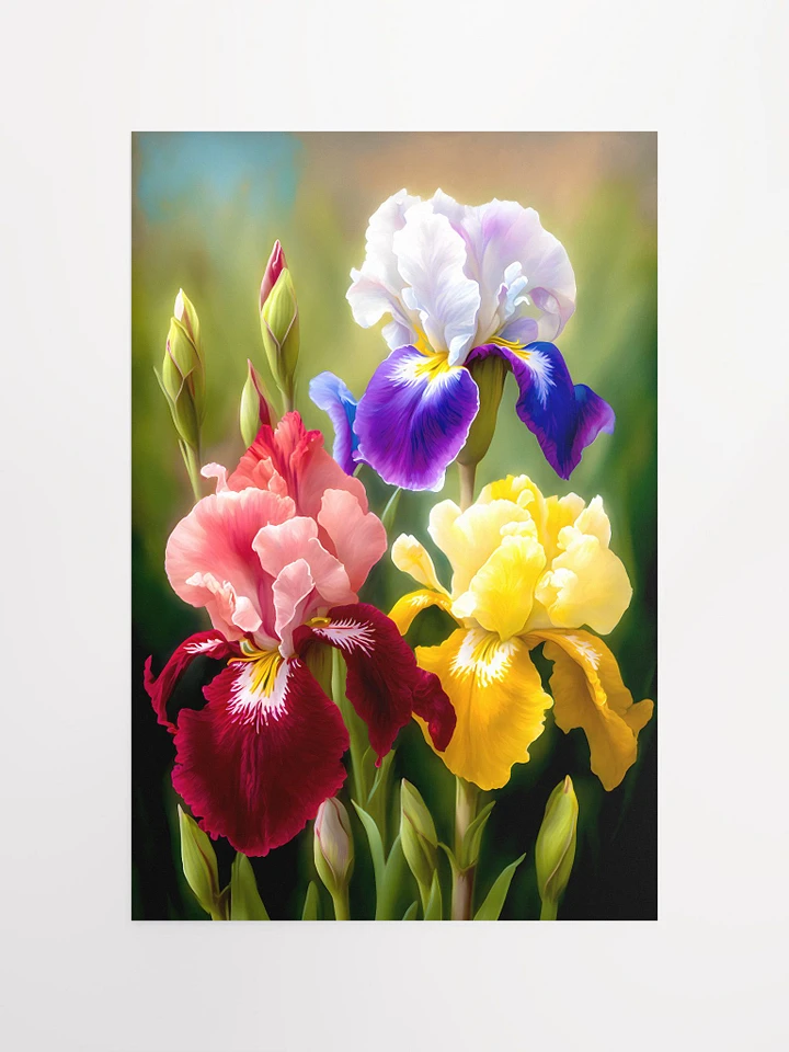 Vibrant Bearded Iris Trio - Lush Floral Garden Art Print Matte Poster product image (2)