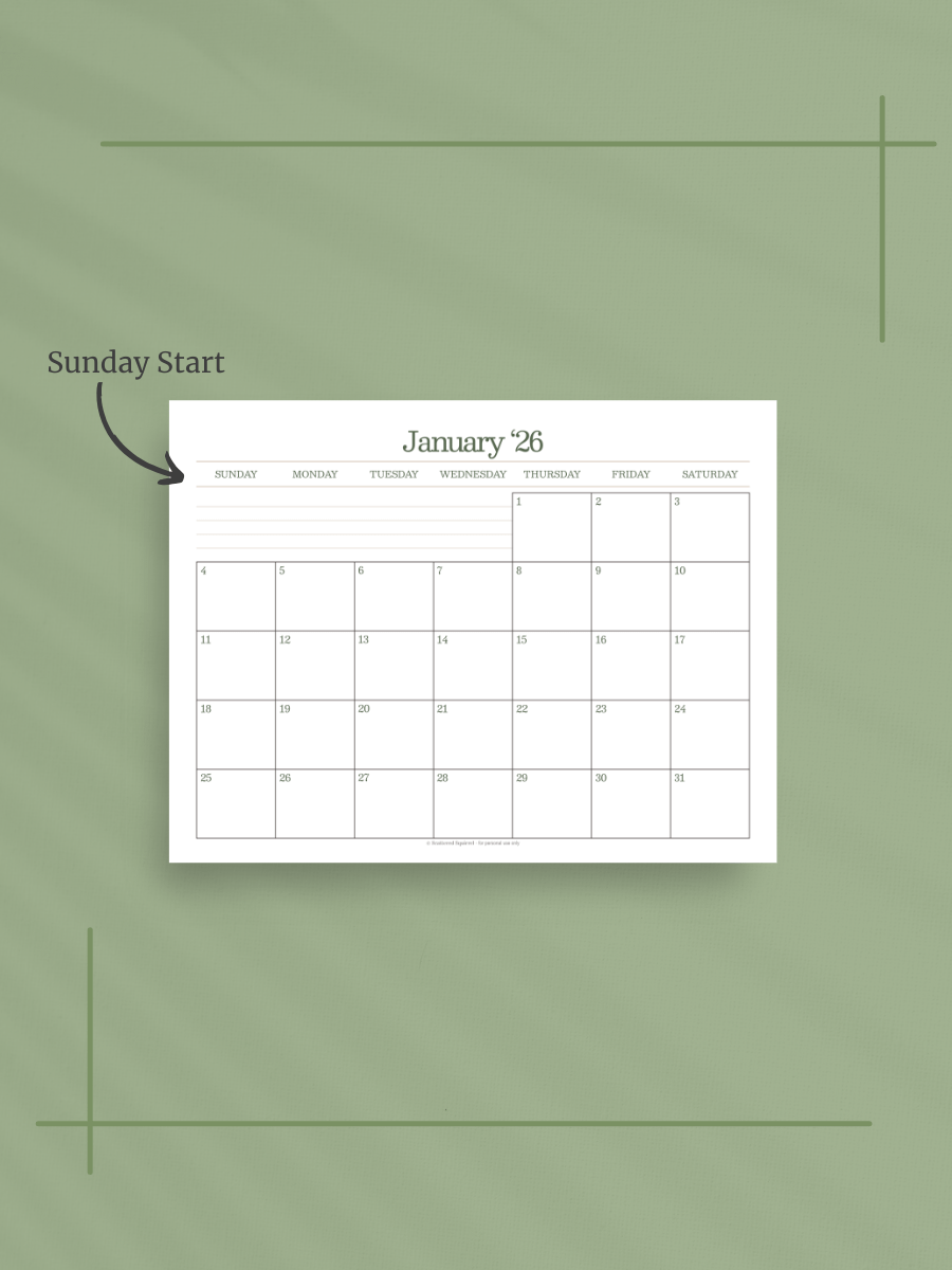 Forest Simplicity 2026 Calendar - Single Page per Month, Sunday Start, Letter Size product image (2)