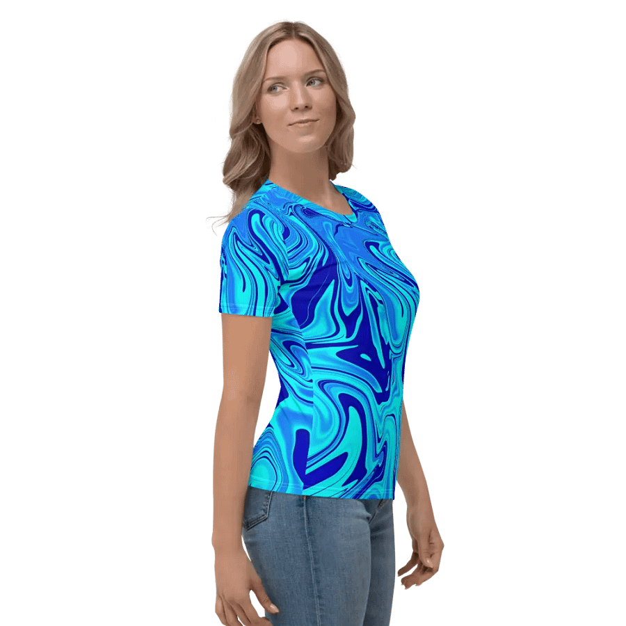 Women's Crew Neck Tshirt - Light and Dark Blue Digital Fluid Art product image (2)