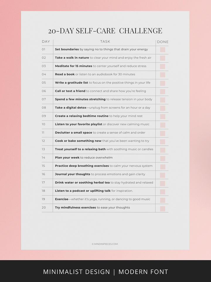 20-Day Self-Care Challenge Printable Digital Download product image (2)
