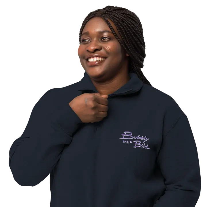 Bubbly and a B*tch (purple+white shadow design) embroidered quarter zip product image (12)
