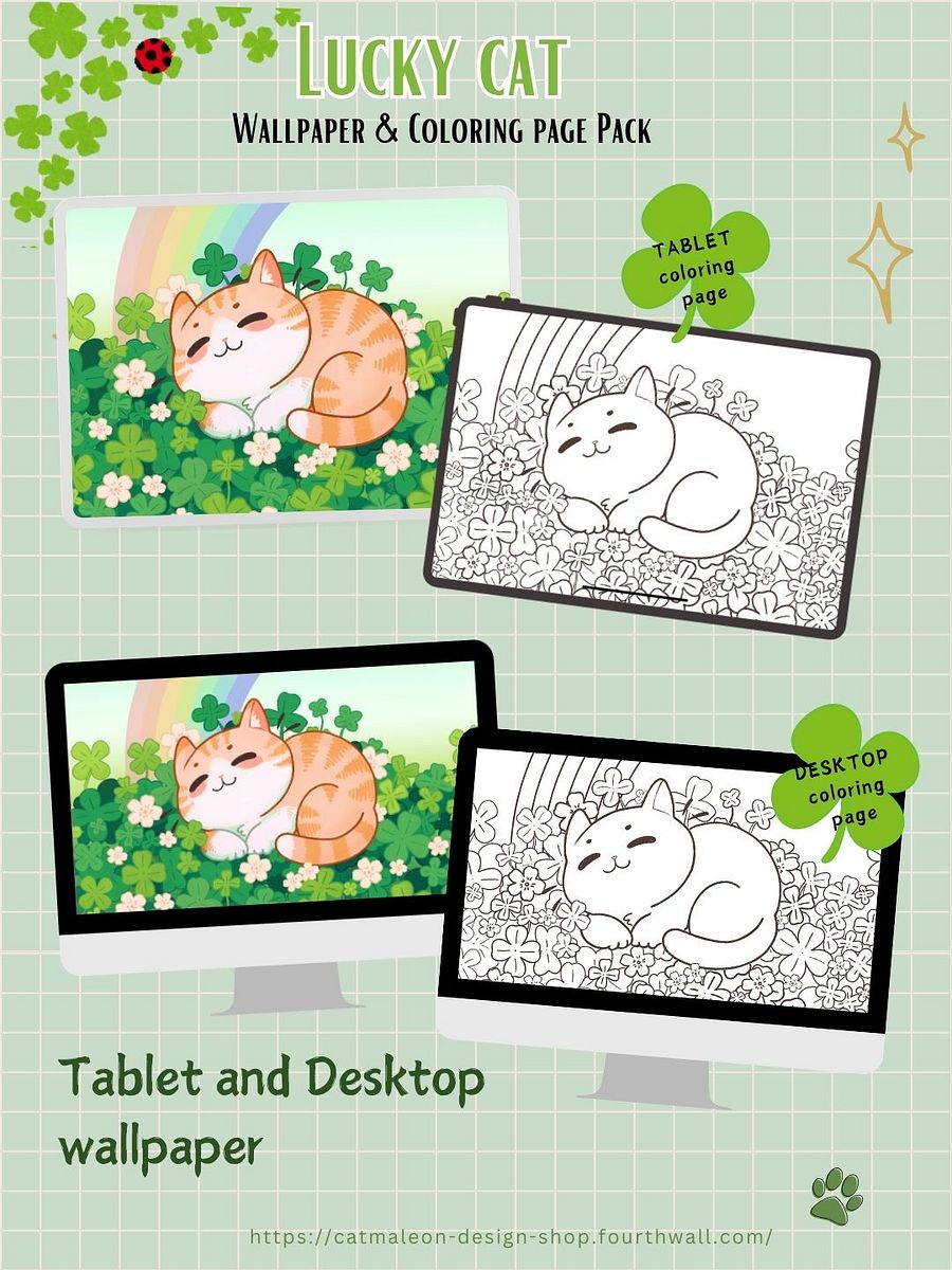 Lucky cat - St. Patrick Wallpaper set | Digital Download product image (3)