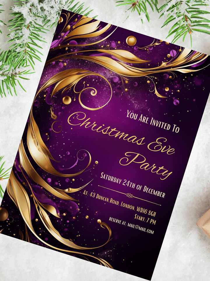 Christmas & New Year Purple and Gold Editable Party Invitation | Edit in Canva | Christmas Party Printable | Holiday Invitation | Canva Link product image (1)