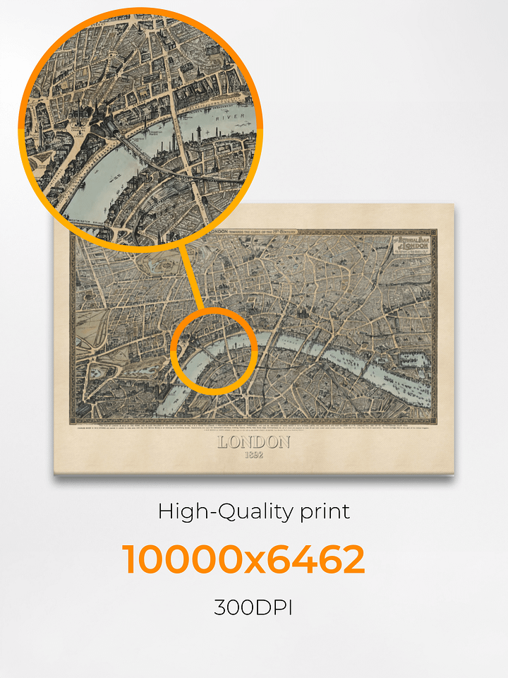 London 1892 Canvas Print – Hand-Drawn Historic City Map product image (2)