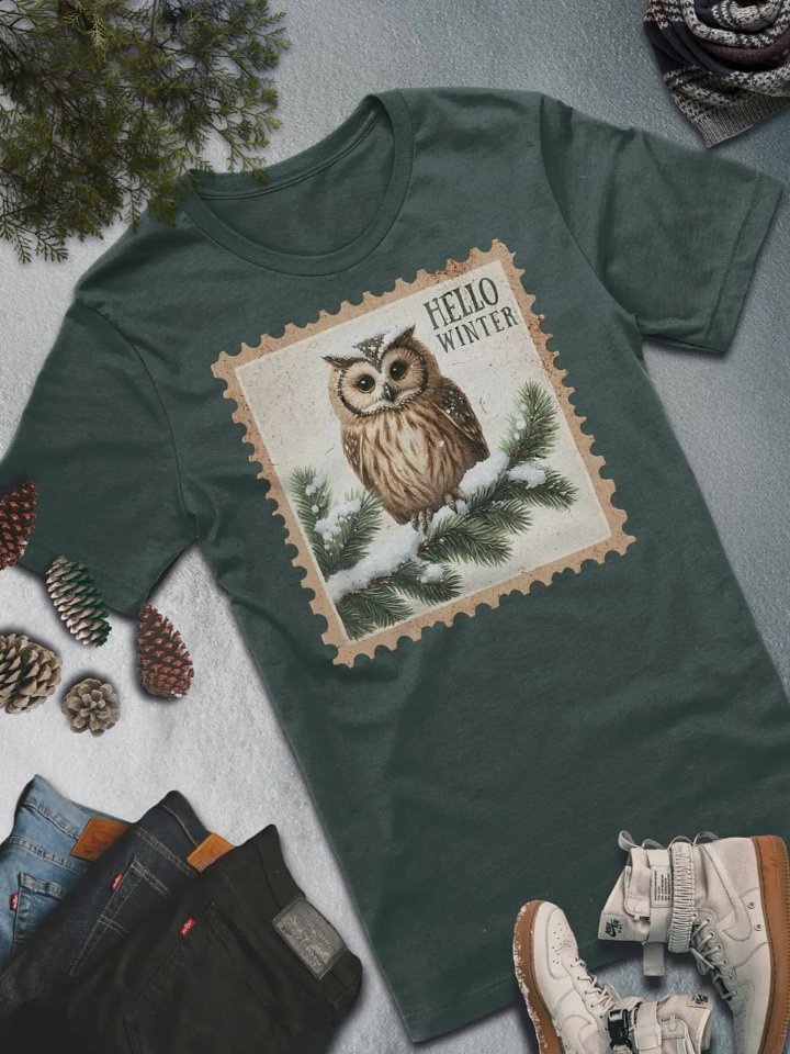 Hello Winter Owl T-Shirt – Cozy, Nature-Inspired Style product image (2)