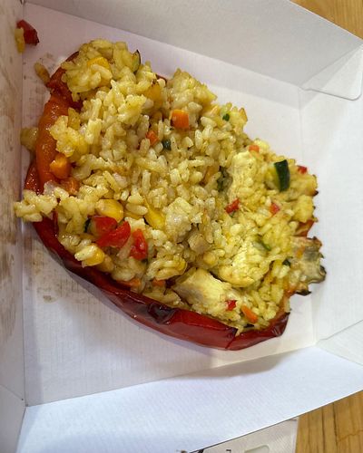 First time I’ve tried a stuffed pepper (capsicum) and honestly not sure if I like it or not. I guess it’s healthier than a st...