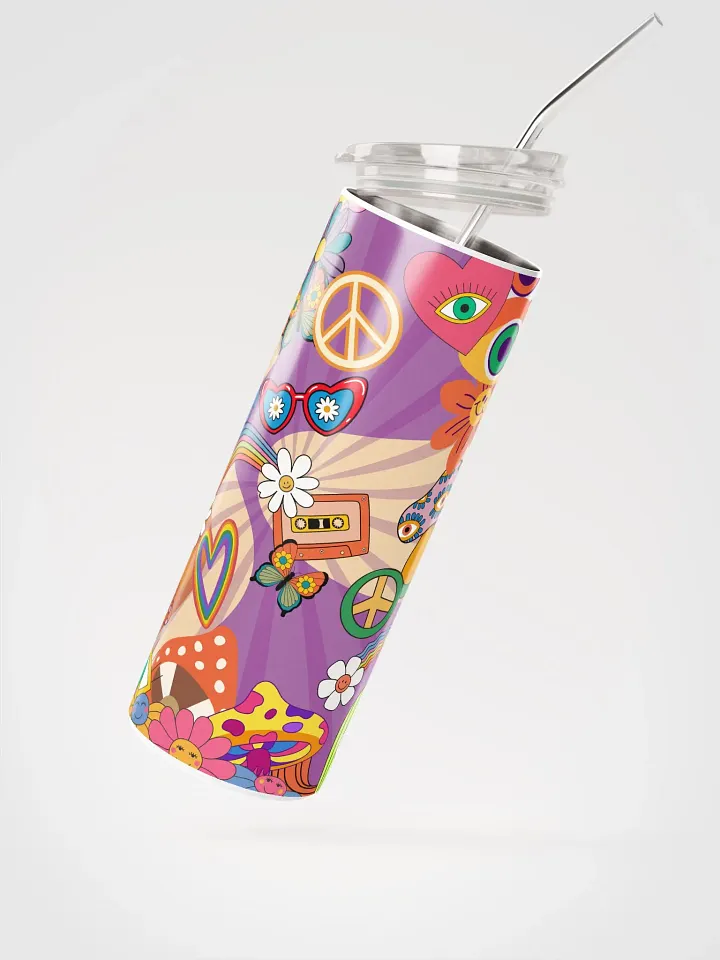 🌼 Boho Hippie Stainless Steel Tumbler | Eco-Friendly 20oz Cup with Reusable Straw product image (2)